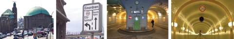 Anfahrt von Hamburg City durch den alten Elbtunnel